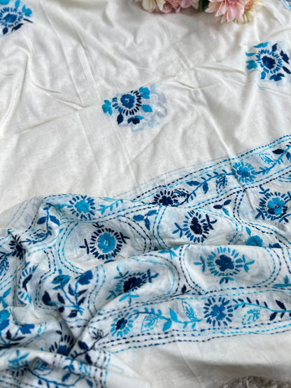 Ivory & Midnight Blue Hand Embroidered Cotton Suit Set