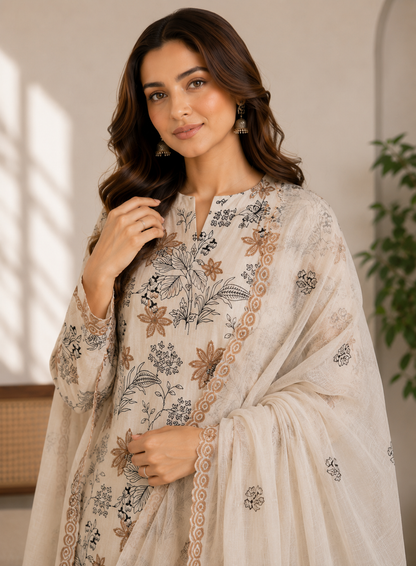 Ivory Bloom Chikankari Cotton Suit Set