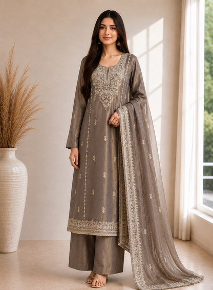 Luxe Shimmer Silk with Lace & Embroidered Detailing