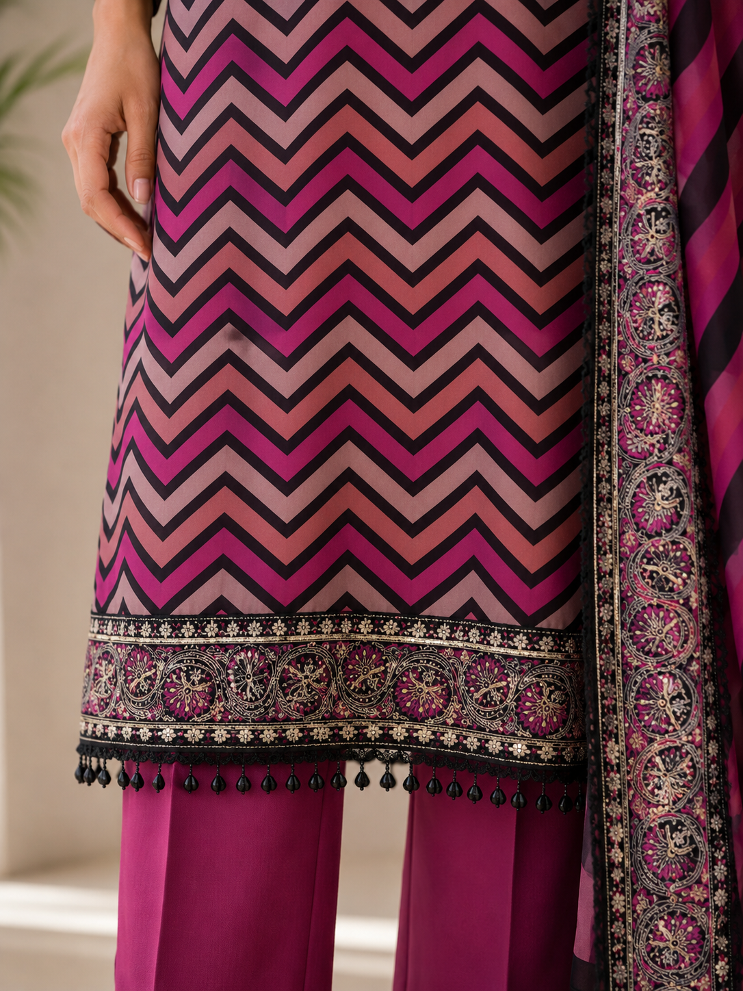Bold Chevron Muslin Suit Set