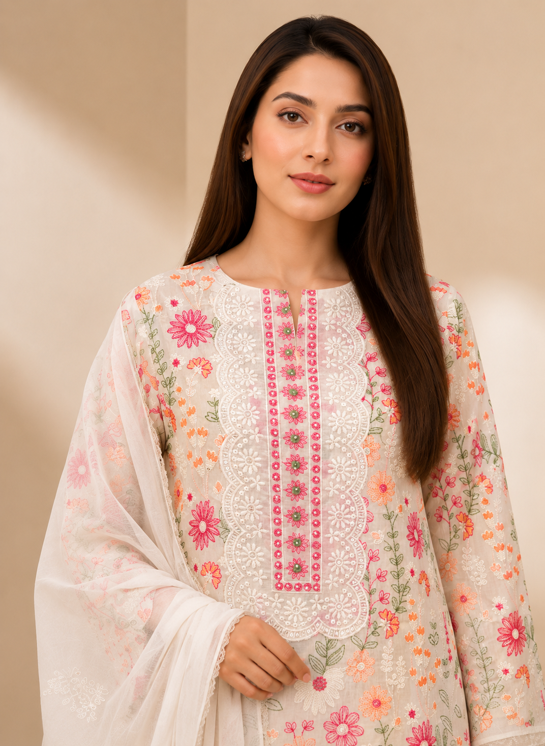 Floral Embroidered Pure Cotton Suit