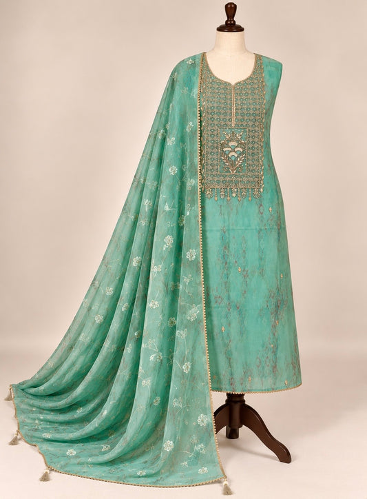 Soft Organza Handcrafted Ensemble in Pista Green