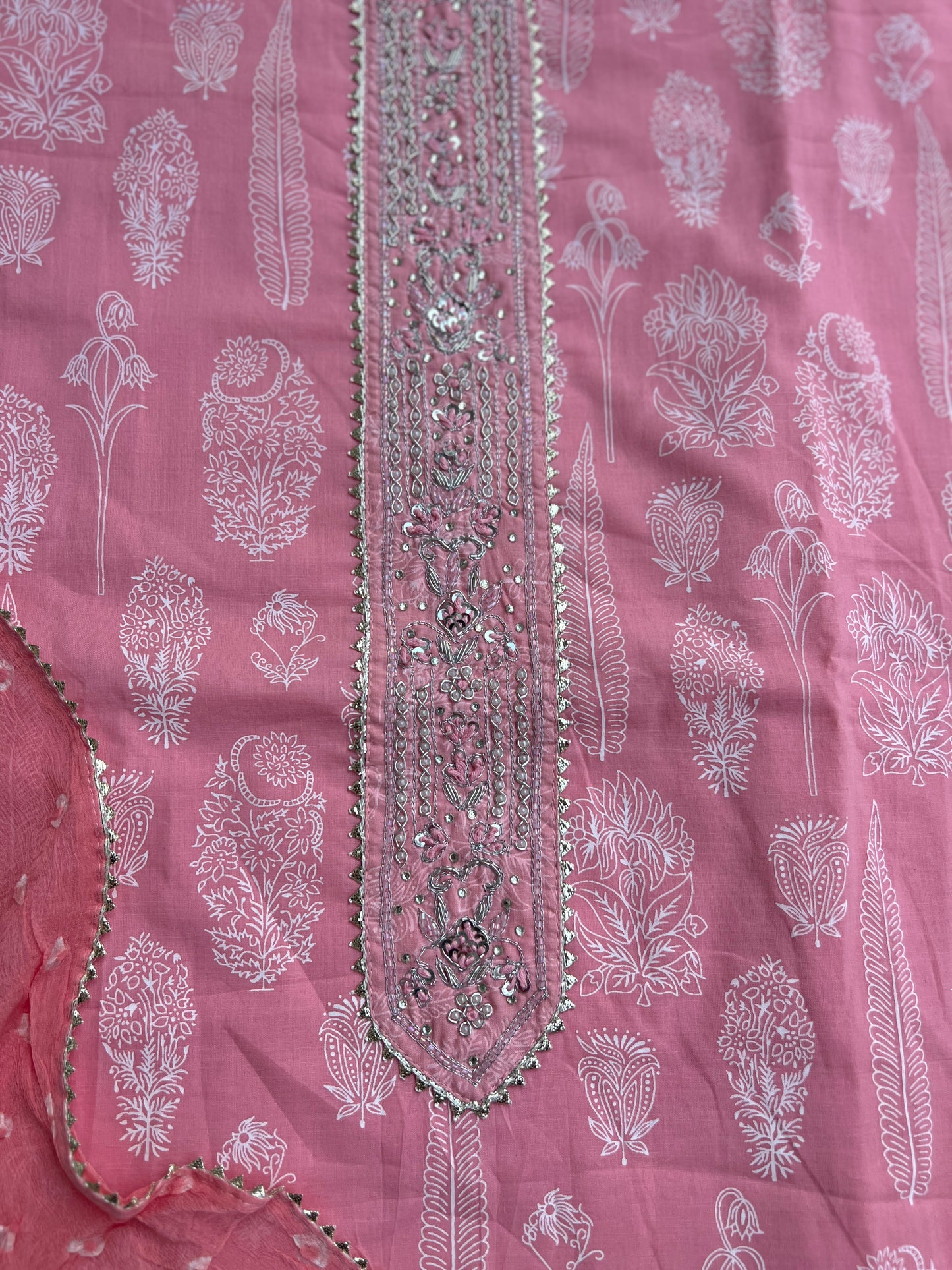 Soft Blush Pink Cotton Suit with Elegant Handwork