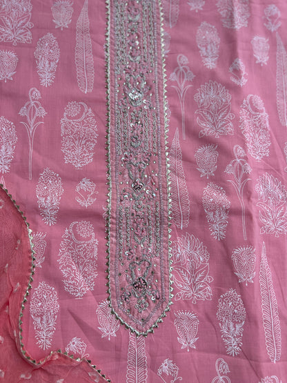 Soft Blush Pink Cotton Suit with Elegant Handwork