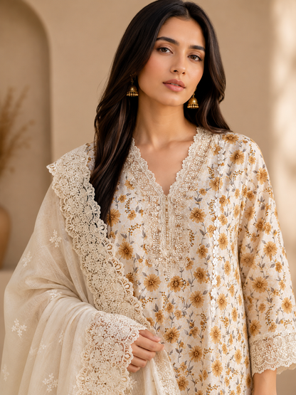 Floral Prints suits with Dedicated Lace