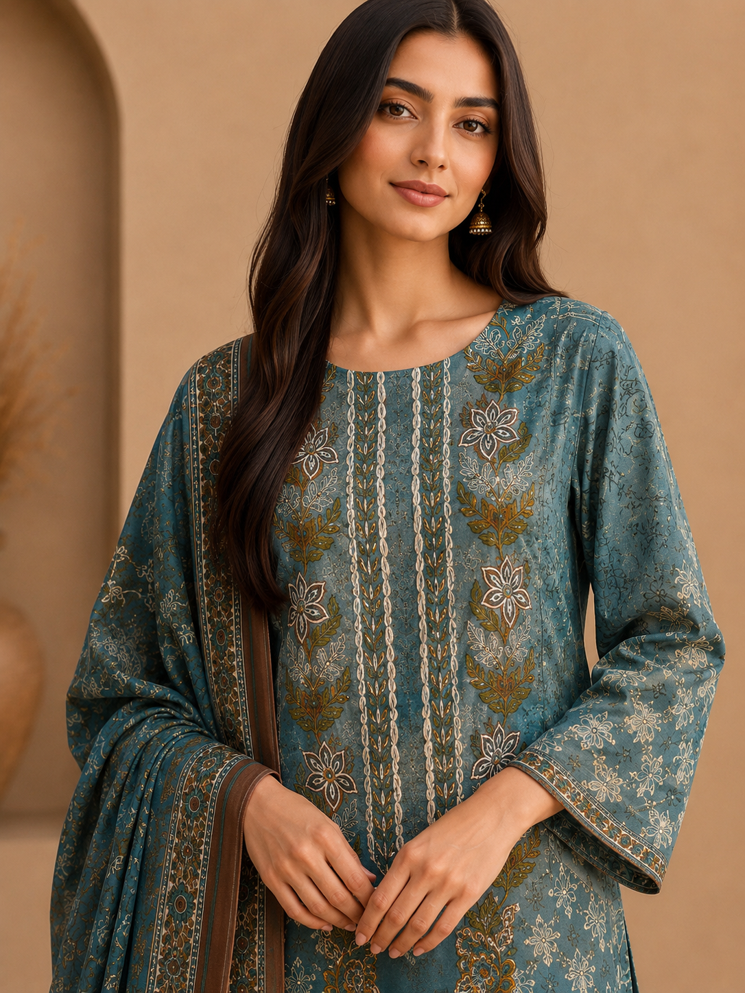 Teal Blue Modal Maslin Pakistani Suit Set