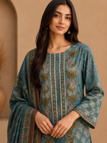 Teal Blue Modal Maslin Pakistani Suit Set