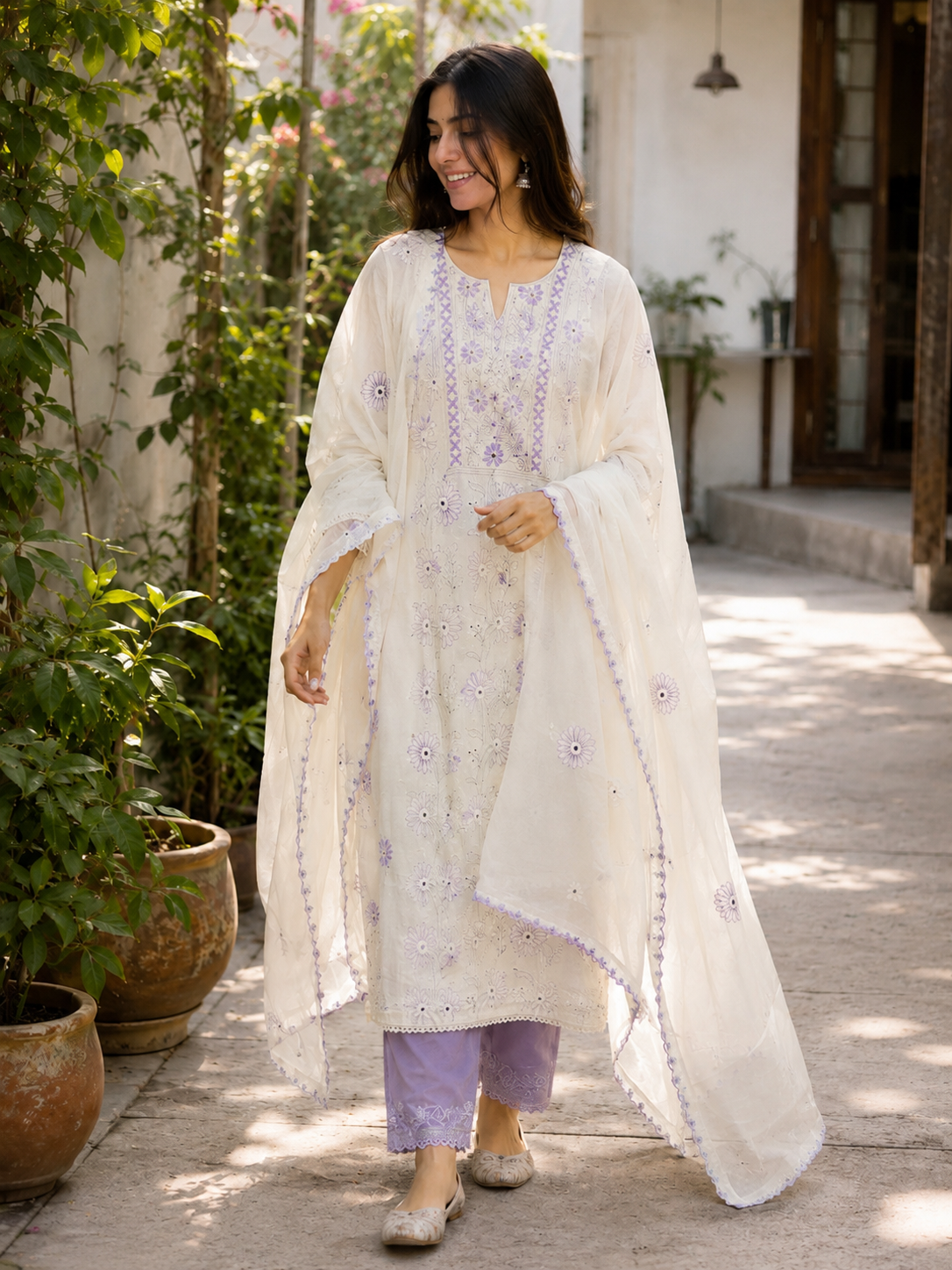 Pure Cotton Chikankari-Inspired Suit