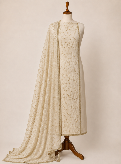 Crushed shimmer  Silk Suit with Chikankari Luxe Dupattaupattaupatta