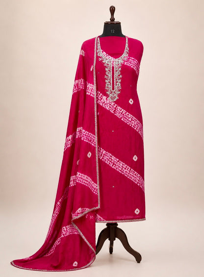 Handwork Maslin Laheriya Suit set