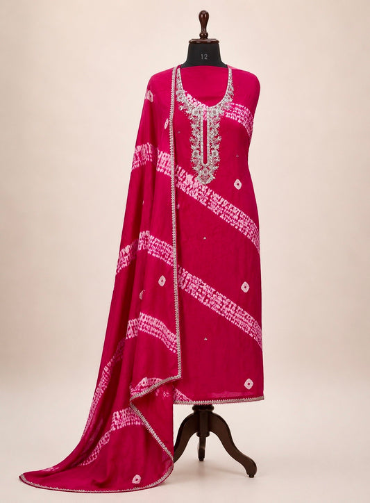Handwork Maslin Laheriya Suit set