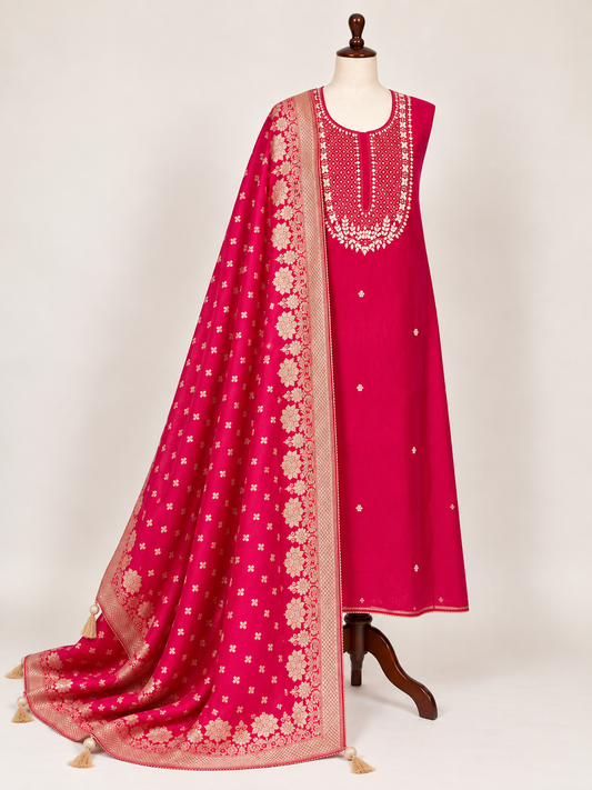 Fuchsia Chanderi Silk Suit with Banarasi Dupatta