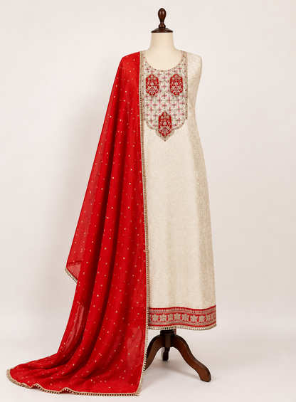 Brocade Banarasi Handworked Suit Set with Sequins Dupatta – Winter Wedding Edit