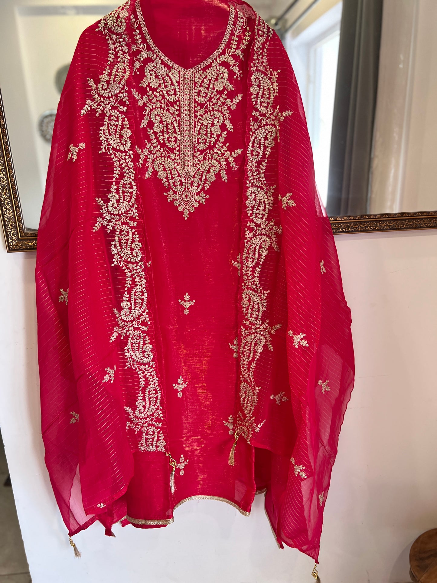 Shimmer Crepe with Exquisite Code Work & Tissue Organza Embroidered Dupatta
