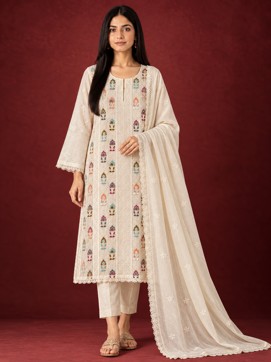 Chikankari  Elegance in Mal Chanderi ✨