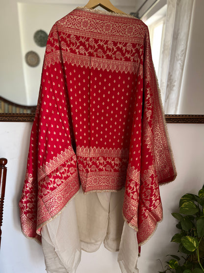 Elegant V-Neck Handwork Suit with Luxurious Dola Banarasi Dupatta