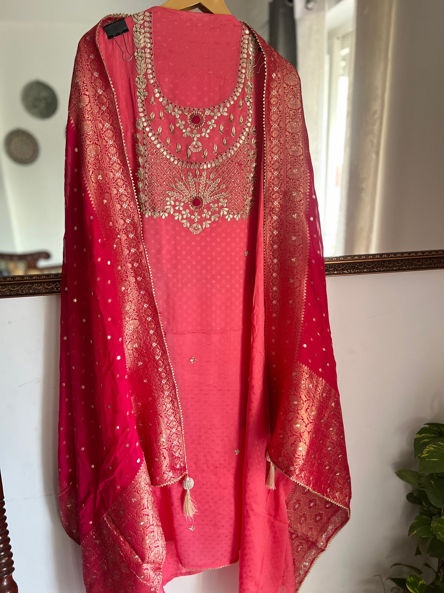Handcrafted Neck Design with Luxurious Banarasi Boota Dupatta