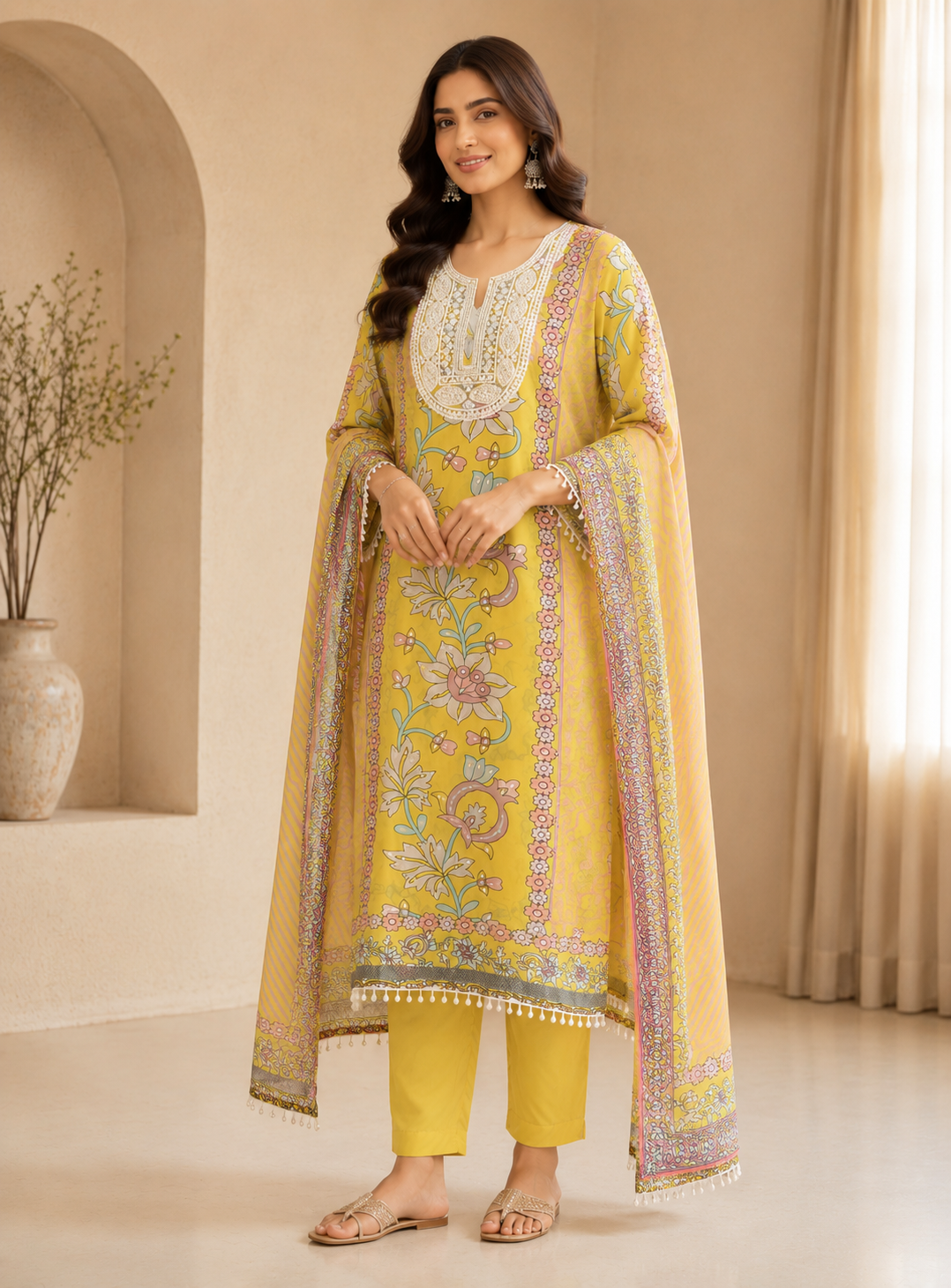 Graceful Organza Prints with Beaded Neckline