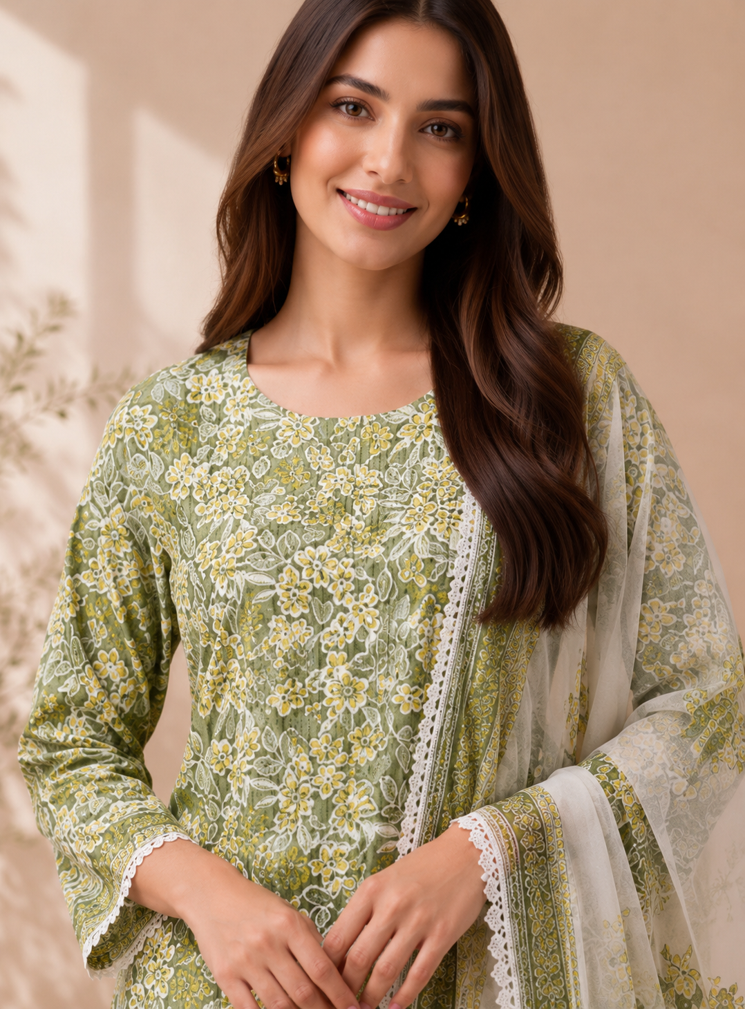 Green  Floral Cotton Elegance