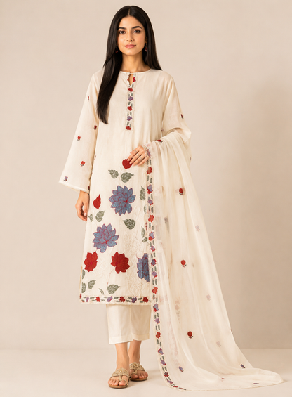 Floral Embroidered cotton suit