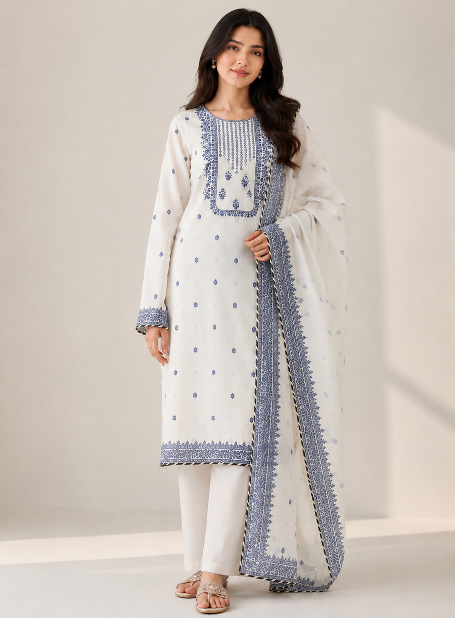 Classic Cotton Elegance in Blue & White
