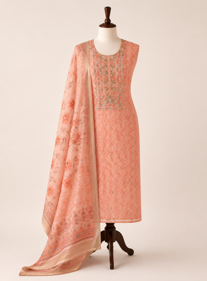 Pastel Glow in Linen with Exquisite Handwork