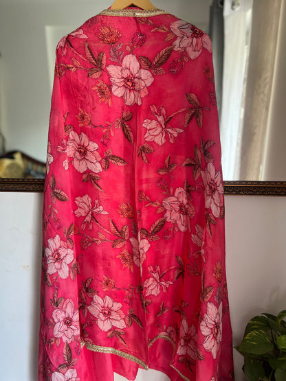 Radiant Pink Silk Elegance with Handcrafted Embroidery