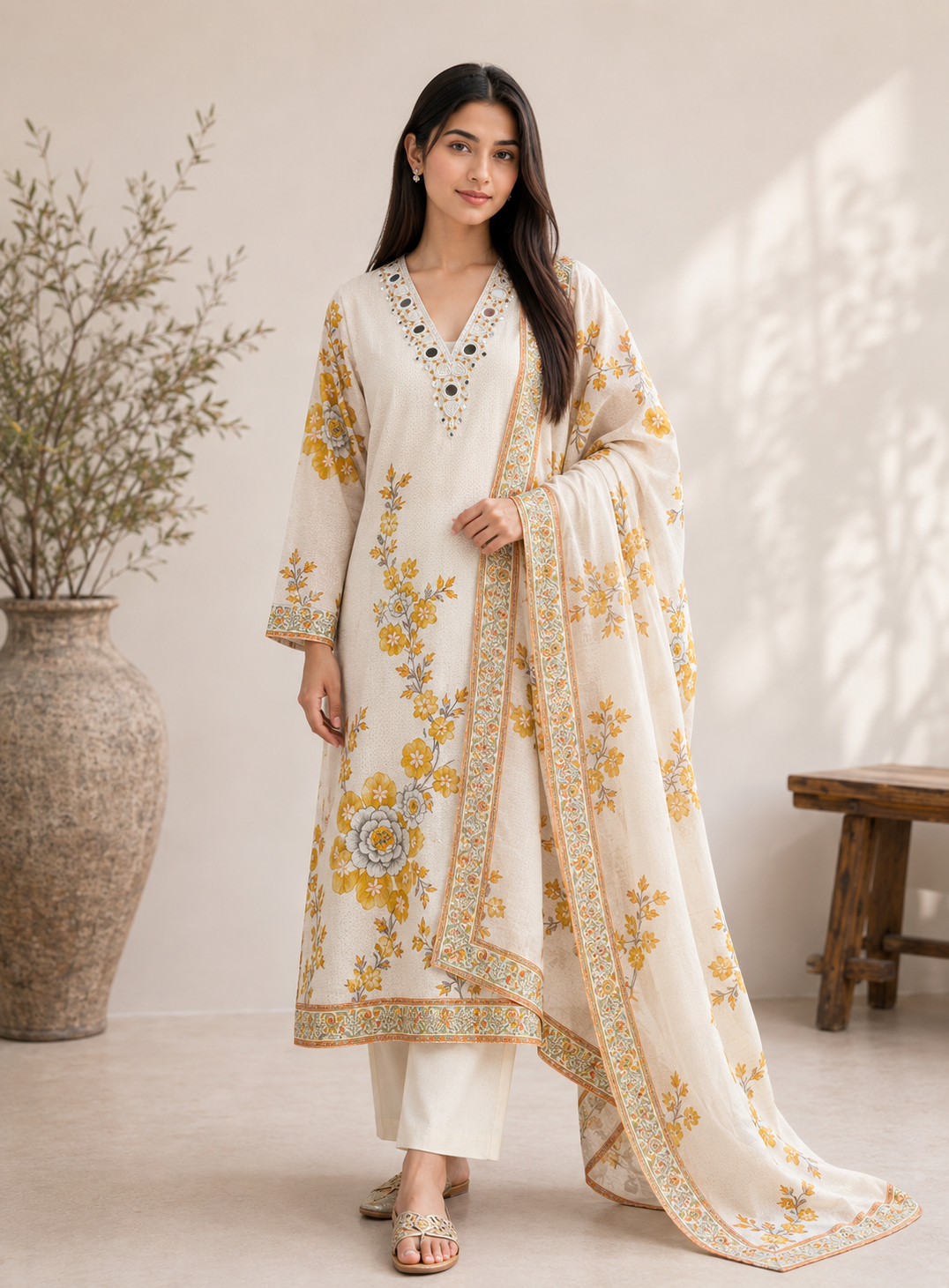 Mirror Embroidered Maslin Suit