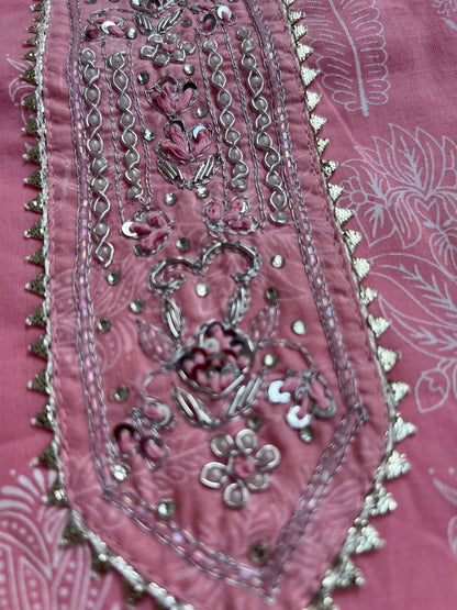 Soft Blush Pink Cotton Suit with Elegant Handwork