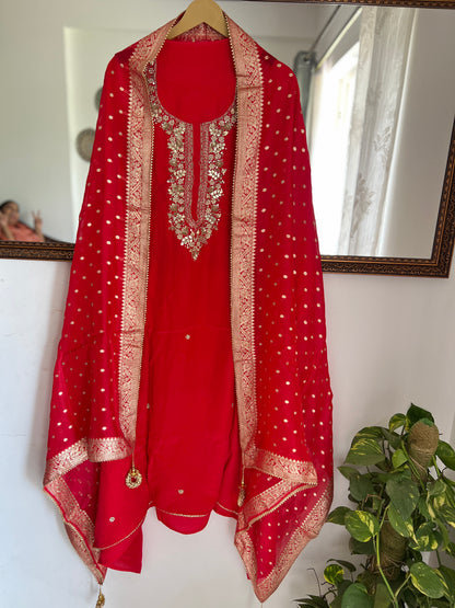 Ruby Red Handwork unstitched suit