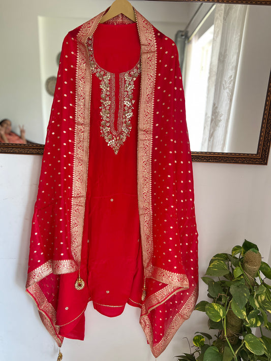 Ruby Red Handwork unstitched suit