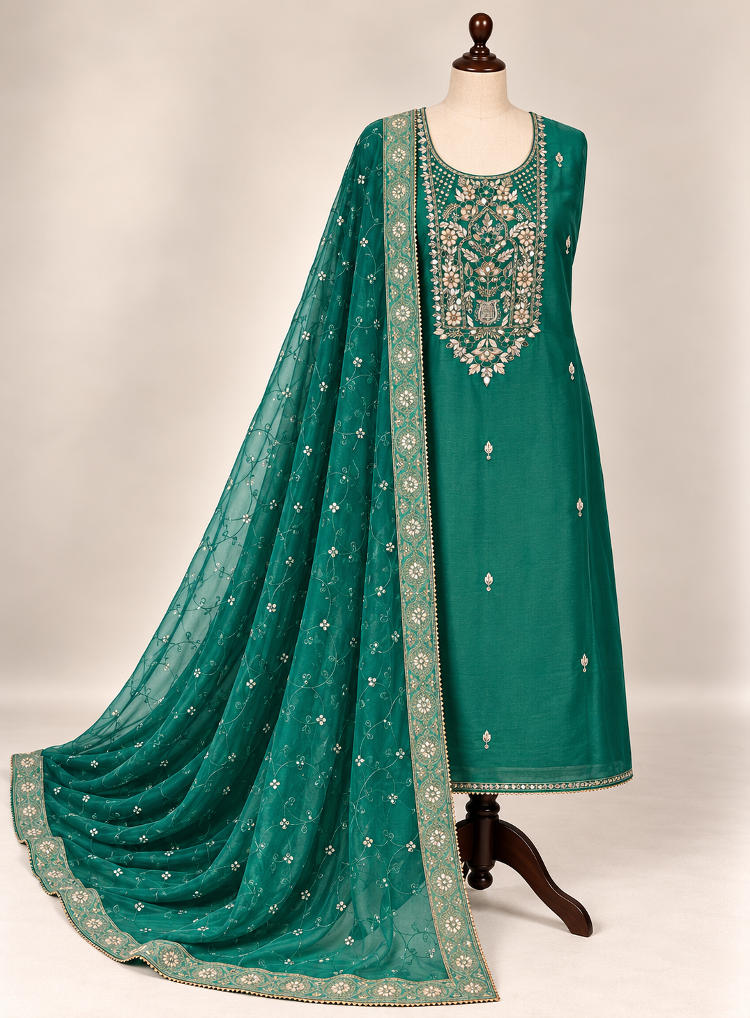 Royal Shimmer Silk Suit with Exquisite Zardozi & Gota Handwork