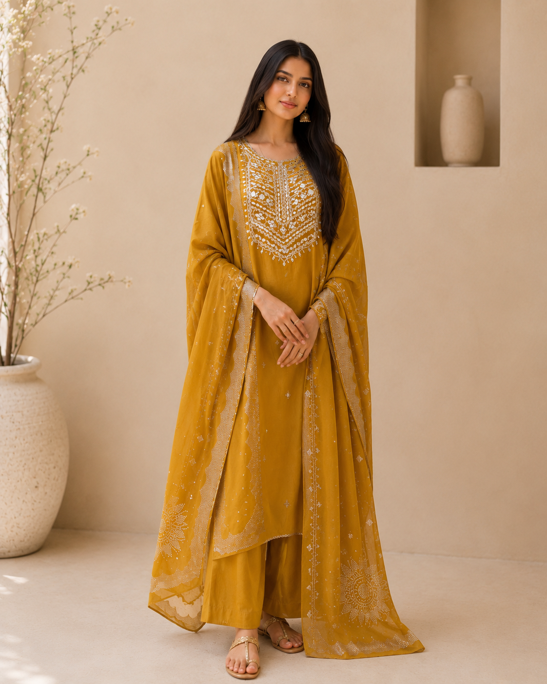Mirror Embroidered Mal Chanderi with Mukesh Elegance