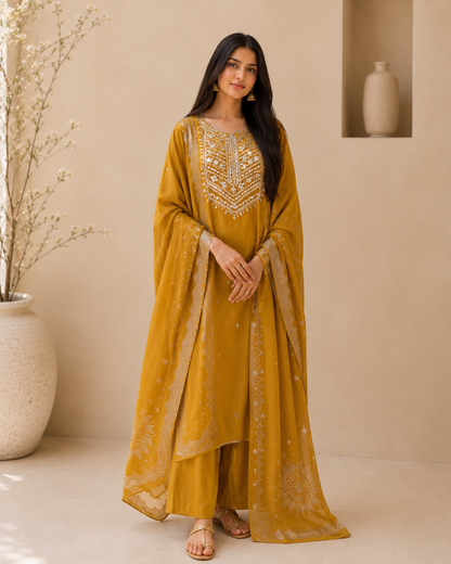 Mirror Embroidered Mal Chanderi with Mukesh Elegance