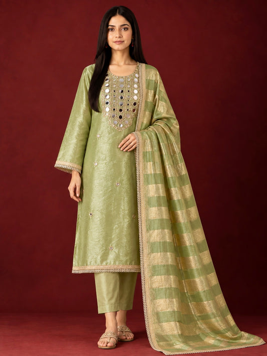 Crushed Shimmer Silk Mirror Work Suit Set