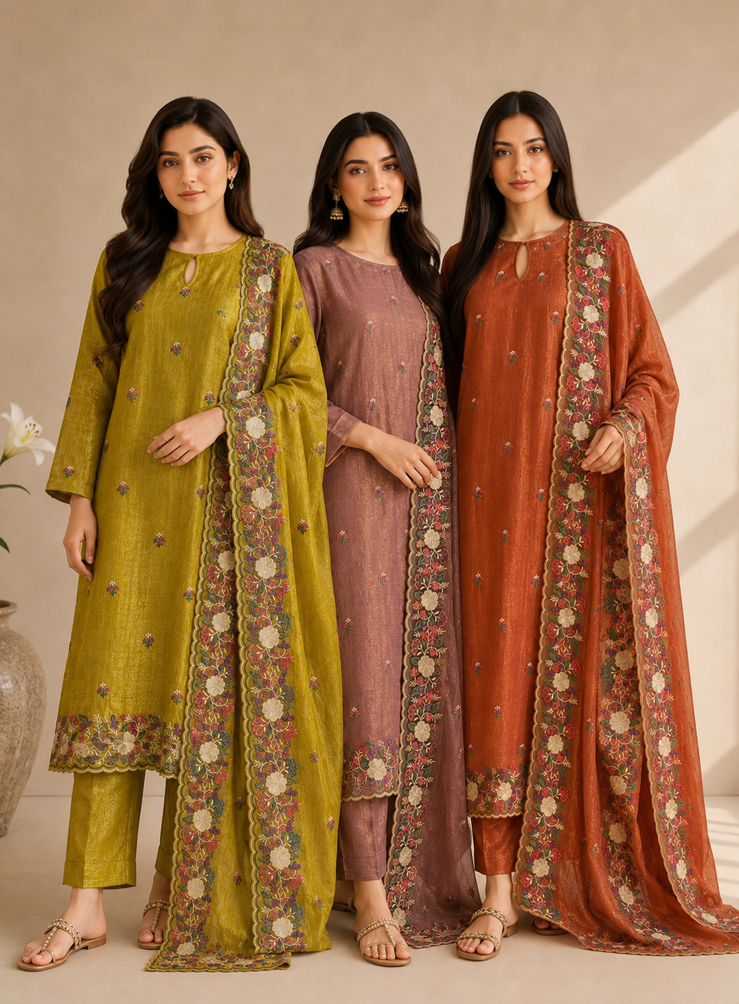 Crushed Shimmer Silk with Embroidered Dupatta 🌸