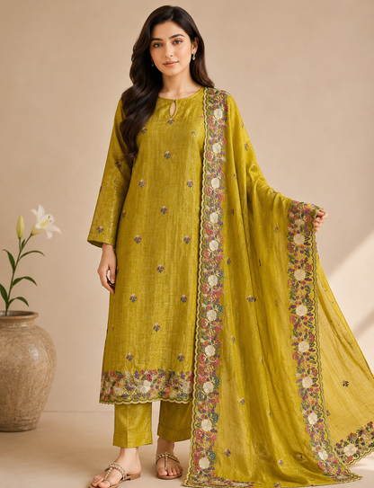 Crushed Shimmer Silk with Embroidered Dupatta 🌸