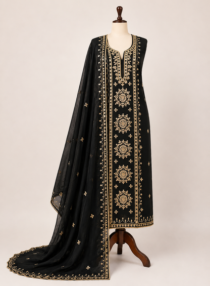 Designer Viscose Organza Ensemble with Heavy Gota Patti Embellished Neckline