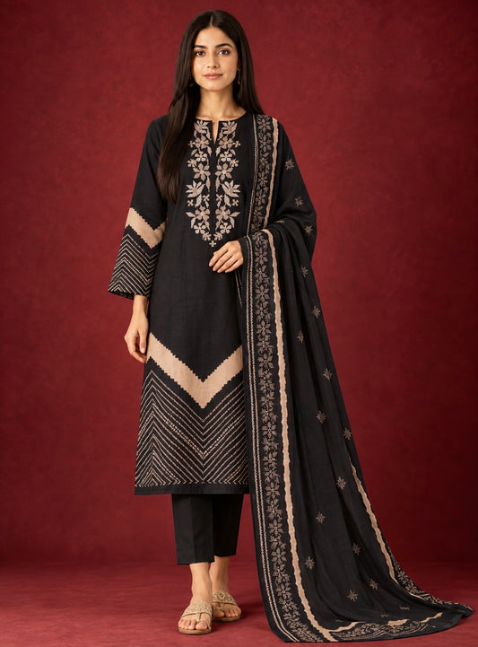 Chevron Bloom Embroidered Suit Set