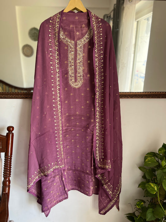 Luxury Mauve Shimmer Crepe Silk Unstitched Suit