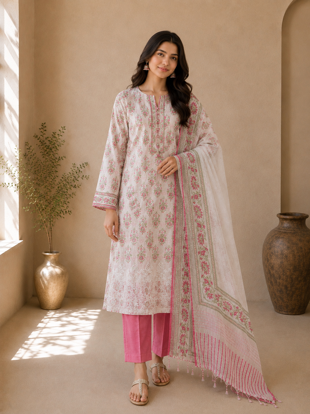 Handcrafted Mal Chanderi Handblock Suit