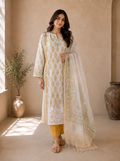 Handcrafted Mal Chanderi Handblock Suit