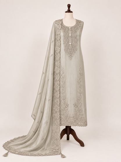 Silver Moonlight Embroidered Suit Set