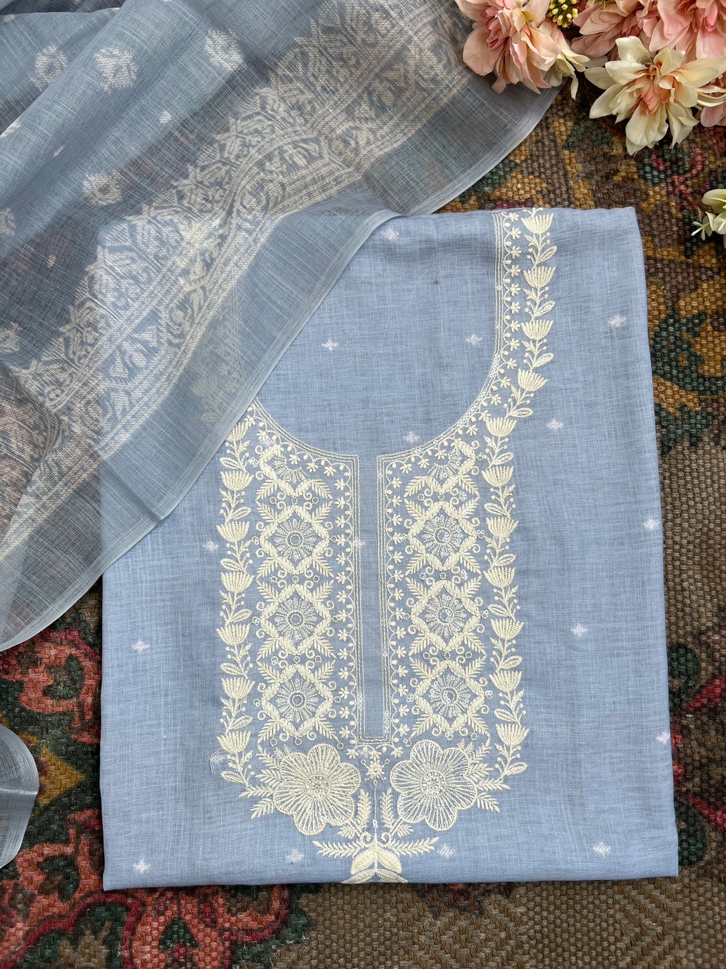 Soft-Toned Linen Sets with Intricate Thread Work