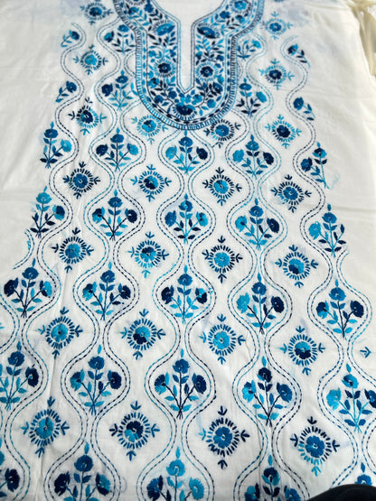 Ivory & Midnight Blue Hand Embroidered Cotton Suit Set
