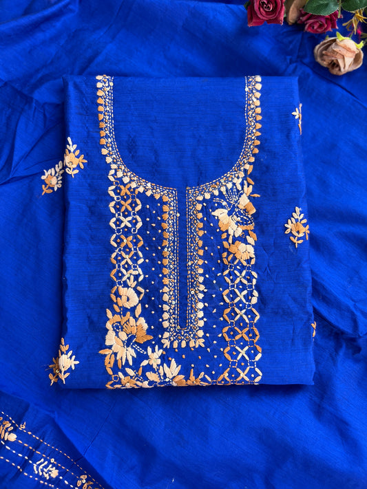 Blue Hand-Embroidered Chanderi Silk