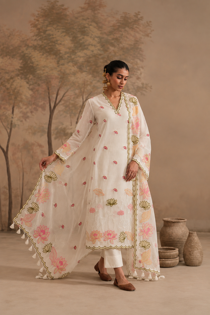 Ivory Tissue Cutwork Appliqué Suit Set
