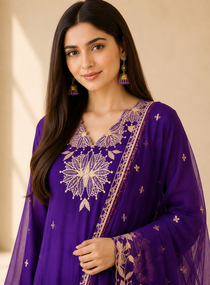 Stunning Embroidered Viscose Georgette Organza Salwar Suit