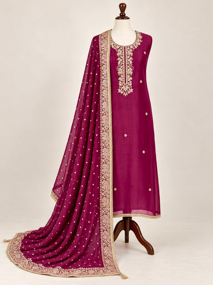 Wine Royale Handwork Unstitched Suit Set