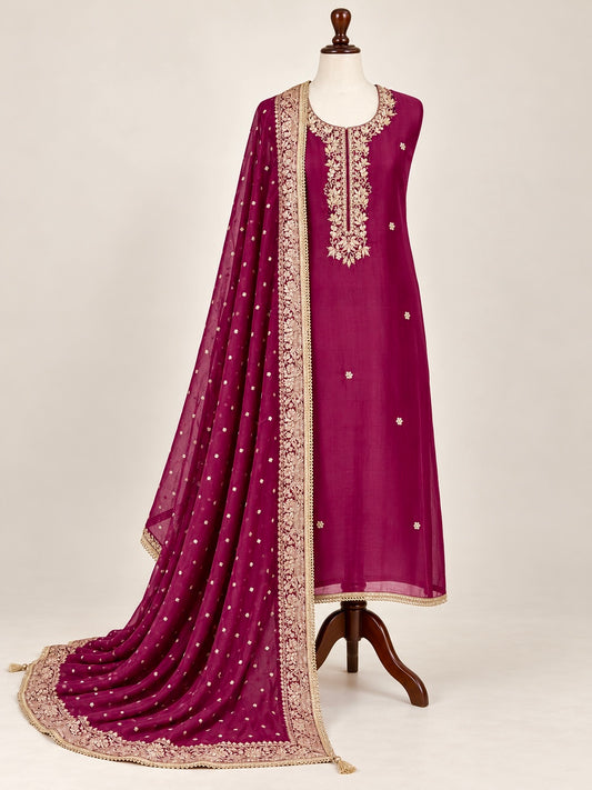 Wine Royale Handwork Unstitched Suit Set